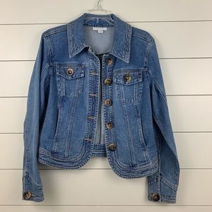 Dressbarn denim jacket brown buttons